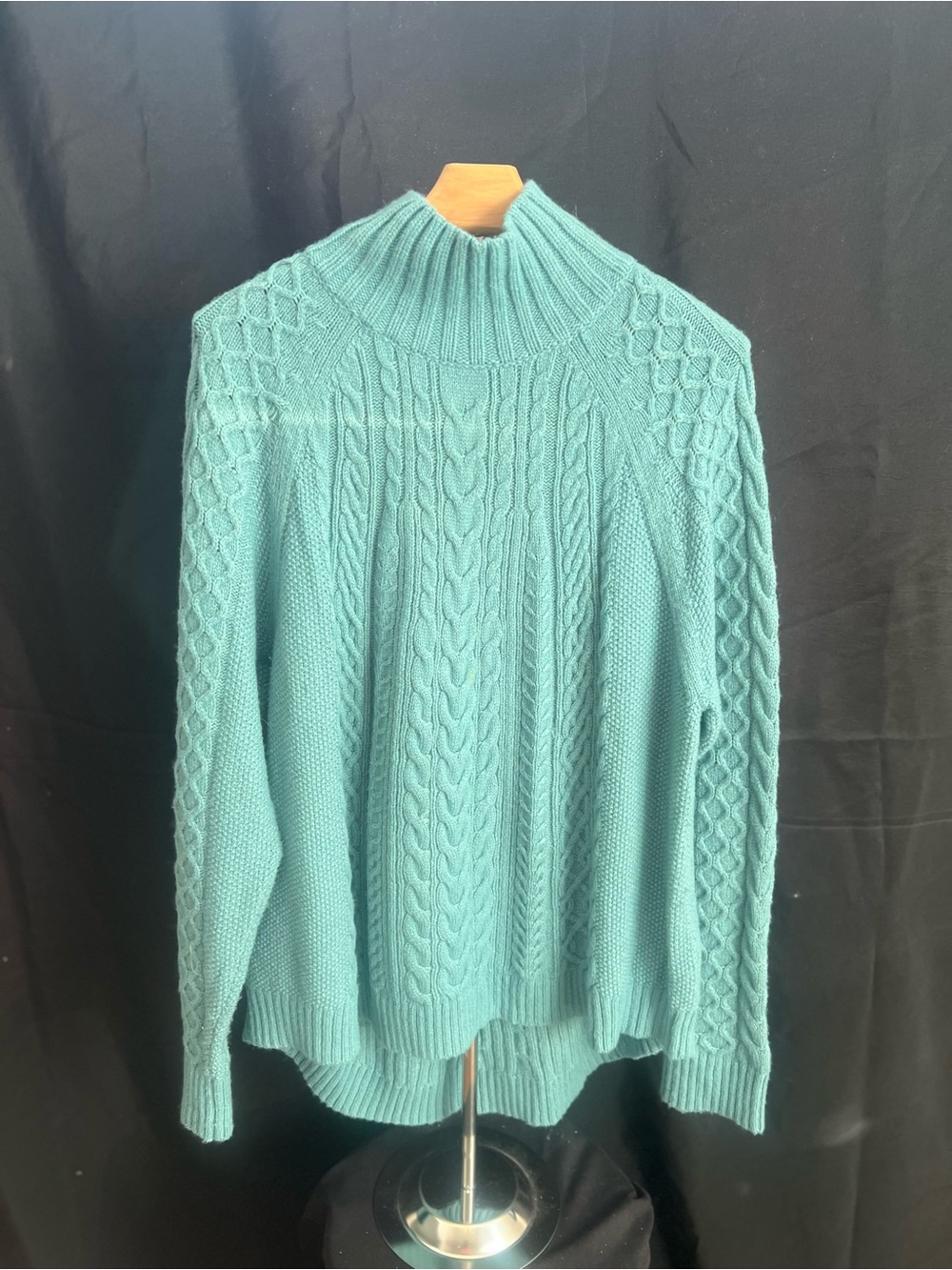 Ann Taylor Teal Cable-Knit Mock Neck Sweater